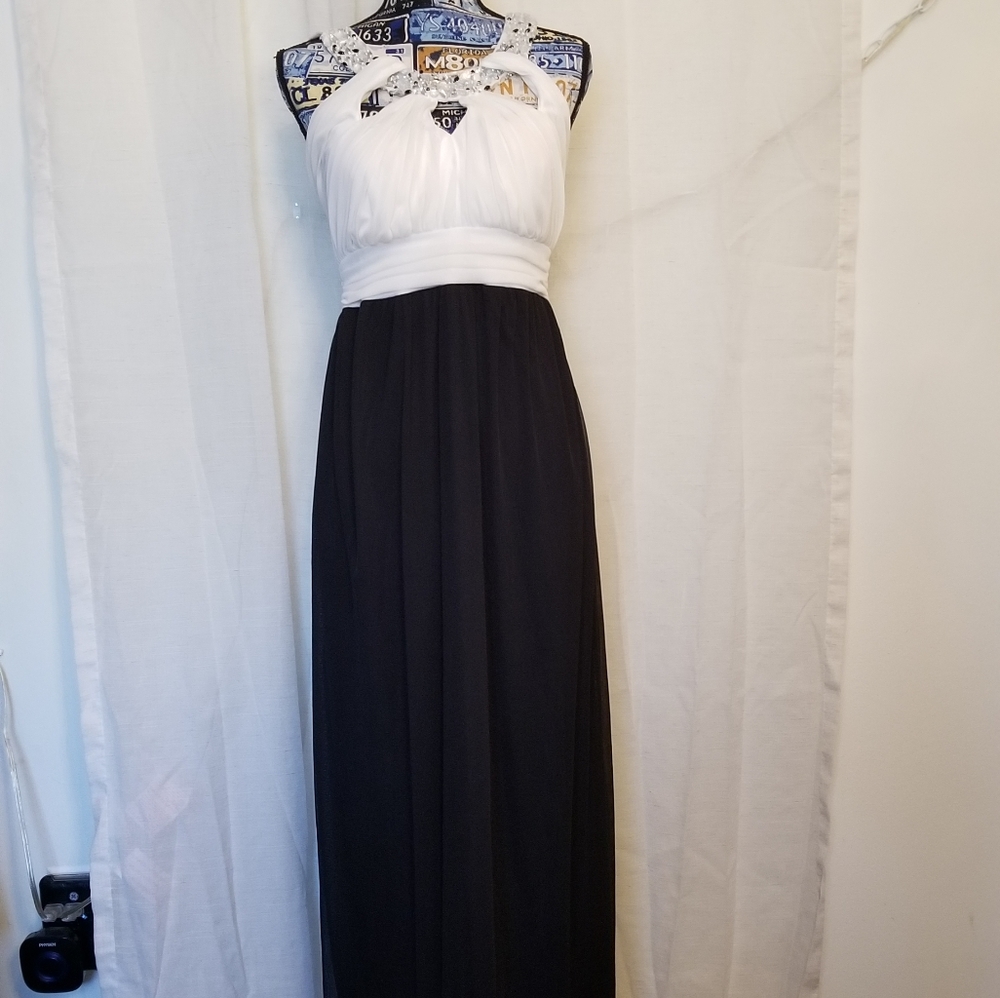 Prom dress formal black and white sparkle gemstone